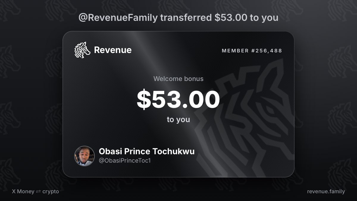 ObasiPrinceToc1's tweet photo. @RevenueFamily I have been given $53.00 from @RevenueFamily https://t.co/svxjK2mKHq