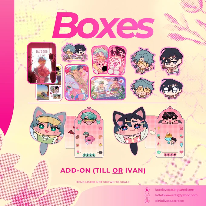 Add-on package! Includes: A5/20P Doujin; Photocards (2); Prints (2); Sticker Sheet; 1 Tiiv Sticker Add-ons of 1 character only: 2 stickers; 1 Manjuu; 1 Photocard Holder