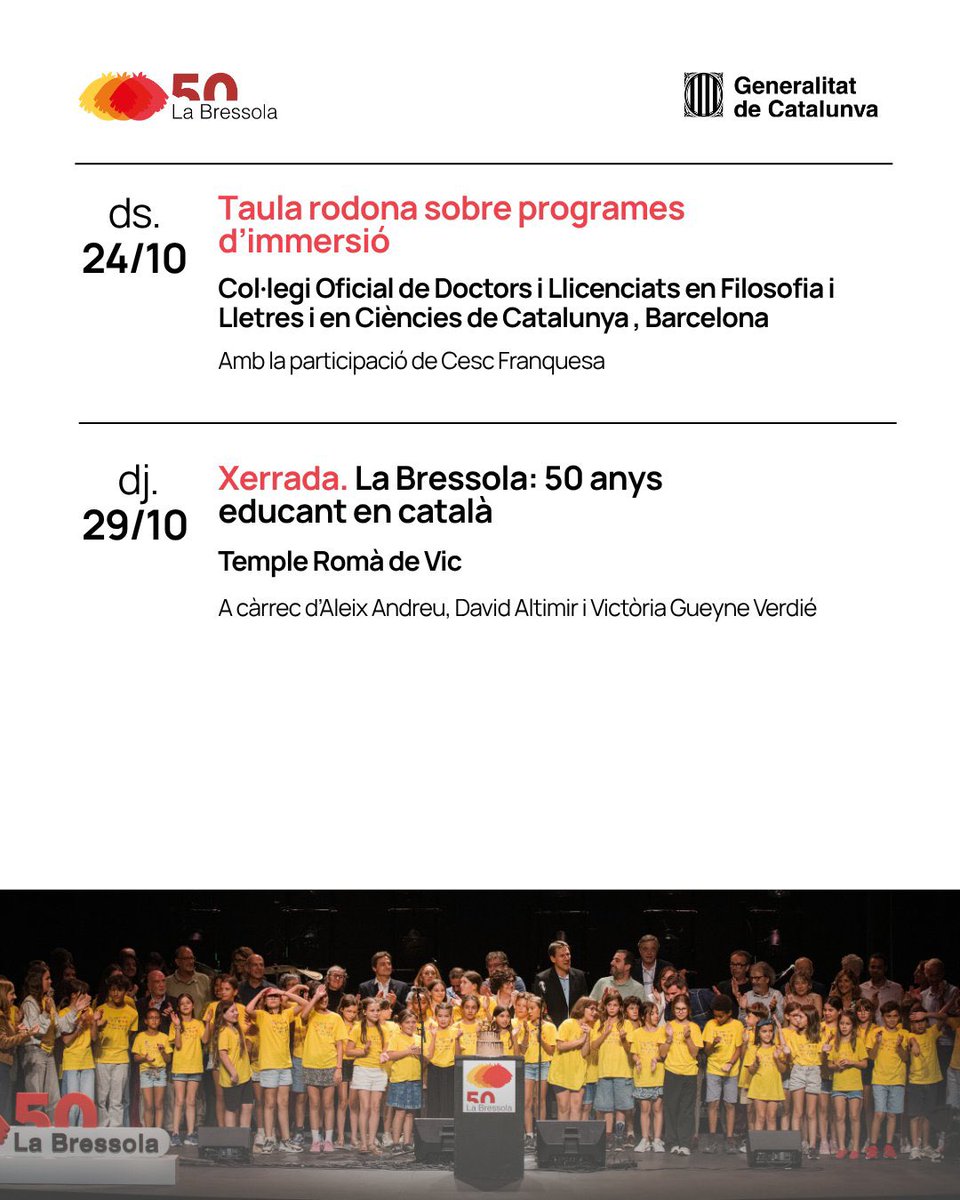 LaBressola's tweet photo. 🔎 Consulta la programació d’octubre de l’#AnyBressola, la commemoració de cinquanta anys d’educació en català a la Catalunya del Nord 👉 https://t.co/WvMZxdVgLv

Amb el suport del Departament de @llenguacatalana de la Generalitat de Catalunya https://t.co/G4or2Rc6AT