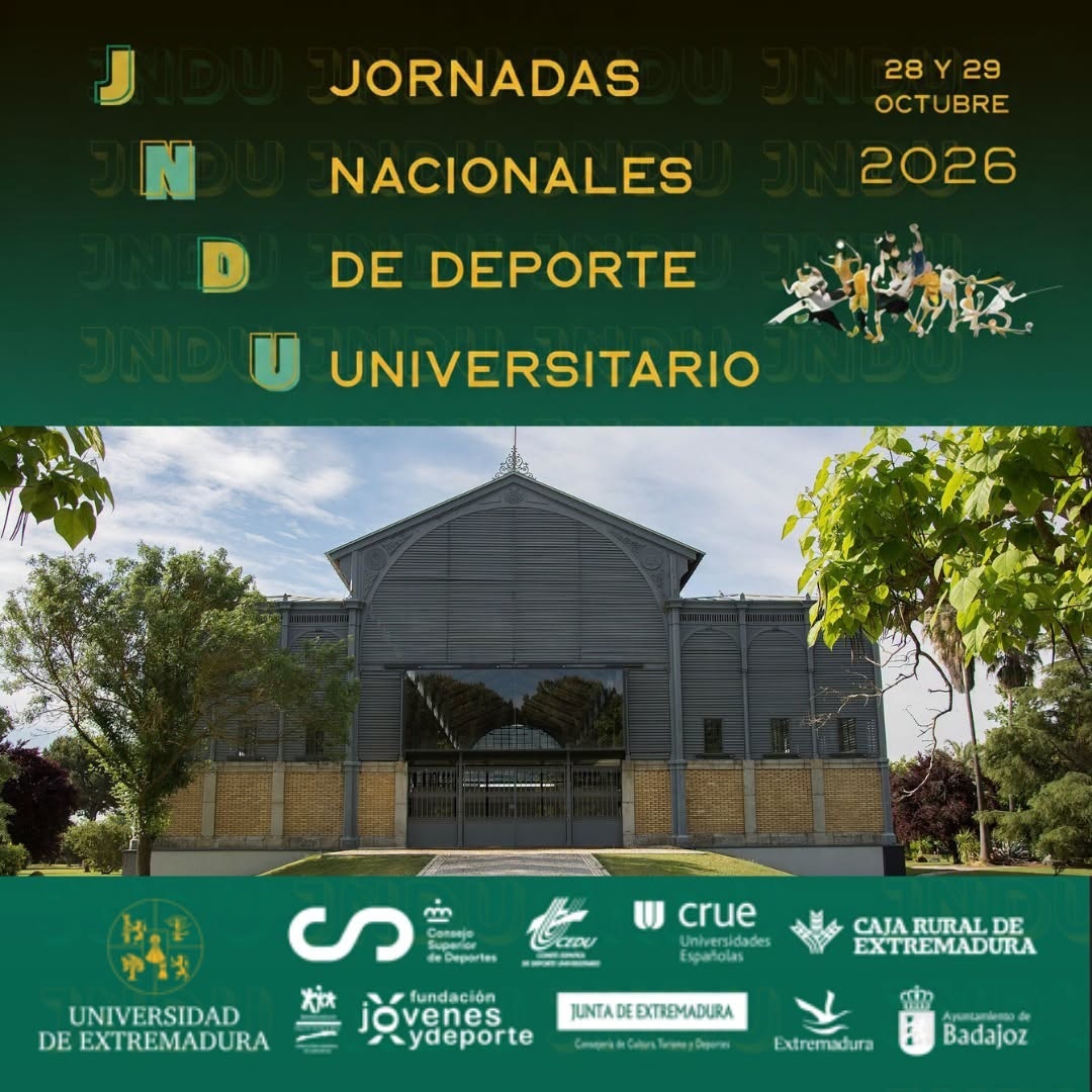 infouex's tweet photo. 🟡  La Universidad de Extremadura reunirá en Badajoz a los responsables y técnicos del deporte universitario español 🎓 🏈 ⚾️ ⚽️ 🏹 🤾 ⛹️‍♀️ 🏊‍♀️
📍Las Jornadas Nacionales de Deporte Universitario se celebrarán los días 28 y 29 de octubre 
🔗Noticia: https://t.co/aHMjhBapgb
@safydeuex https://t.co/dJlLLJOvY3