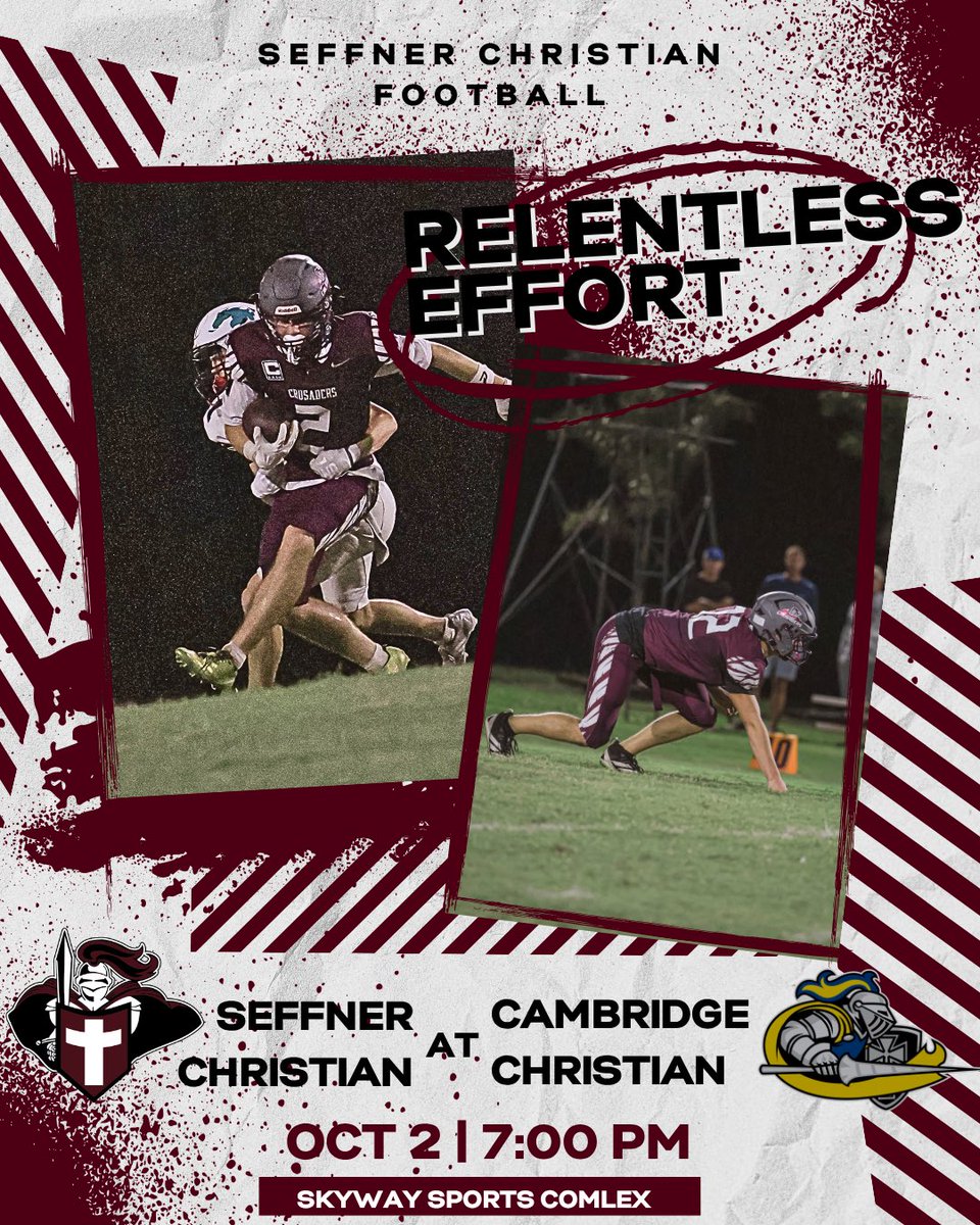 sca_football's tweet photo. Game Day! Please come out and support your Crusaders tonight as we take on our crosstown rival Cambridge Christian. GO SADERS!! https://t.co/eUmnZXQfWF
