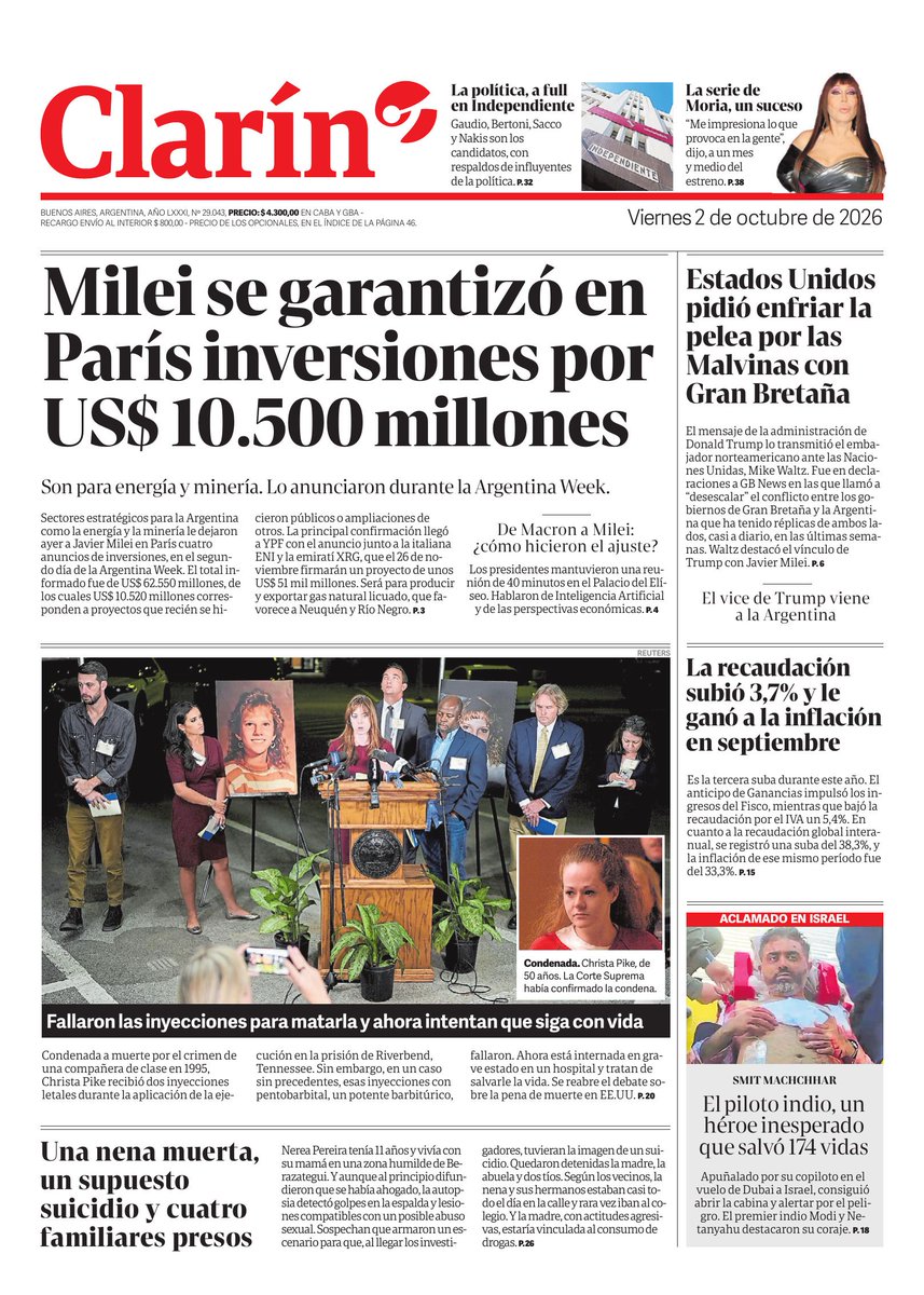 WalterVerst's tweet photo. #Buendía y #BuenViernes para todos!!
A continuación, las portadas de los diarios de hoy #Viernes 2/10/2026 #2deOctubre #2oct2026 #2Octubre #2oct.

#LaNación 
#Clarin 
#Página12 https://t.co/ilHyEzWOex
