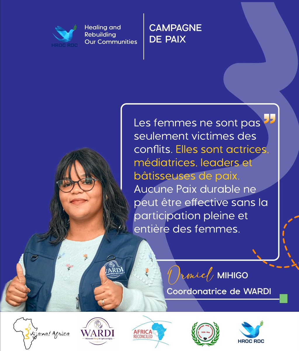 PRwamigabo's tweet photo. Aucune paix de ne peut se construire sans l’apport de la femme . Elle est la première victime qui subit les affres de la guerre. 
Sa participation dans les processus de paix doit être effective. 
#peacecompaign2026
#peacenumeric
#traumahealing 
@Healingdrc @WARDIasbl https://t.co/RBt70gxePG