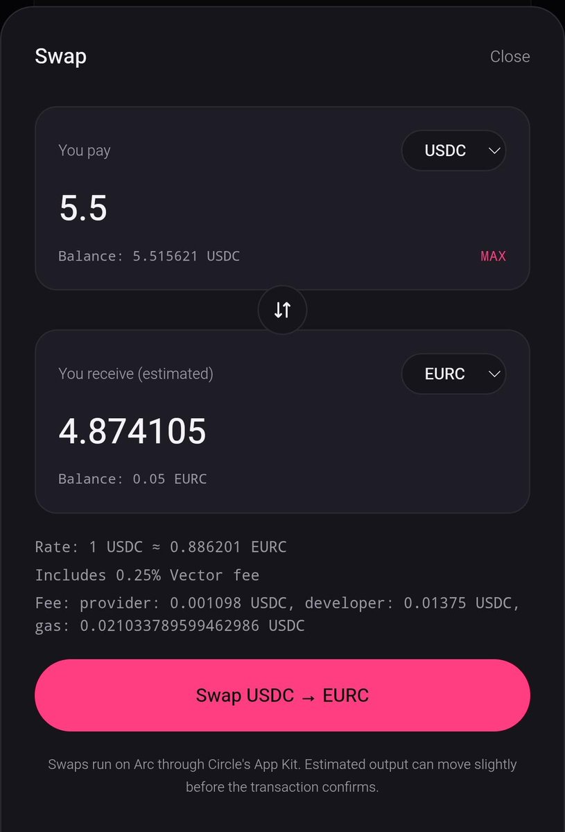 blessed_ra34585's tweet photo. I just swaaped from @arc $USDC to $EURC 
Using @Vector_protocol 
It was fast and easy to use 
Kudos to the team. https://t.co/DGRCpMHThQ