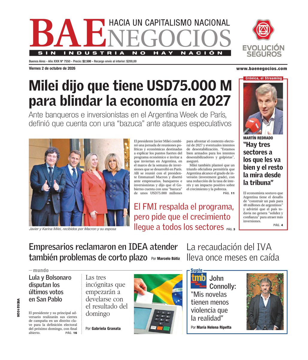WalterVerst's tweet photo. #Buendía y #BuenViernes para todos!!
A continuación, las portadas de los diarios de hoy #Viernes 2/10/2026 #2deOctubre #2oct2026 #2Octubre #2oct.

#ElCronista 
#BAE 
#ElEconomista https://t.co/EK8t6rxn3z