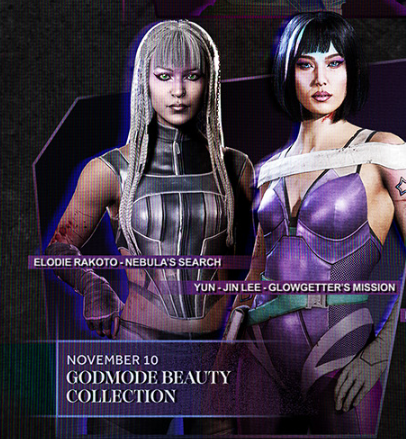 Procyondbd's tweet photo. Curiosidades sobre as novas skins da Yun-Jin e Élodie no Dead by Daylight:

É uma colaboração licenciada com a marca de cosméticos Godmode. Essa marca foi idealizada pela atriz Chloe Grace Moretz e a cantora Rina Sawayama.
A ideia é unir o mundo da maquiagem com games.

Para isso, criaram uma história que mistura ficção científica e fantasia. Élodie representa a personagem Nebula, a soberana do Mundo Inferior, que devora o brilho do universo. Yun-Jin é Bow, uma nômade que viaja em sua nave tentando restaurar as cores vibrantes pelos mundos que passa.

A coleção chegará ao DBD dia 10 de Novembro.
