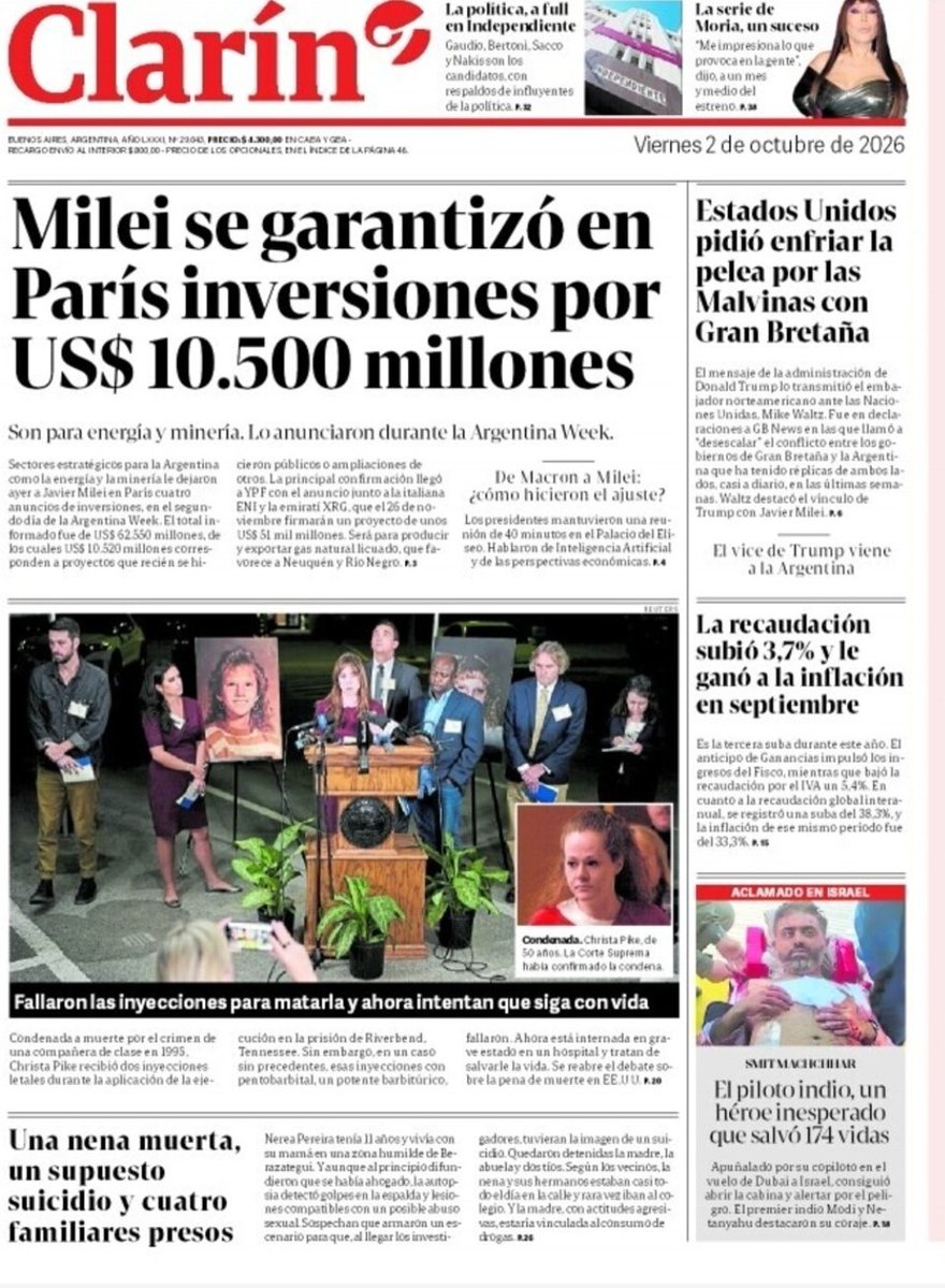 PauloKonig's tweet photo. ¡Por tercer día Clarín no publica nada en tapa sobre el fallo de la Corte que permite la compra de tierras por parte de extranjeros sin límites! Y por tercer día @pagina12 lo hace.
Está bien claro que intereses y a quien protege Clarín. https://t.co/tHU0q5XZa5