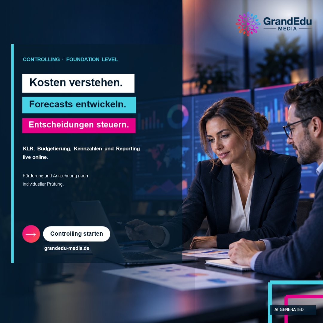 GrandEduMedia's tweet photo. Werbung: Kosten verstehen, Forecasts entwickeln und Entscheidungen steuern: Controlling-Grundlagen live online und praxisnah lernen. Förderung und Anrechnung nach individueller Prüfung. https://t.co/CX2kRywWQw https://t.co/MSUnC2SnI2
