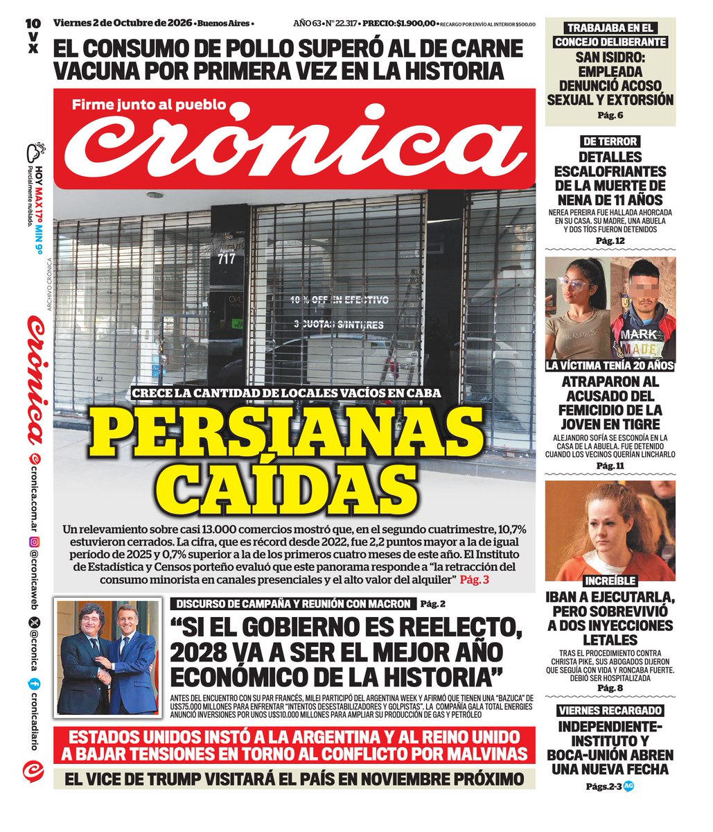 WalterVerst's tweet photo. #Buendía y #BuenViernes para todos!!
A continuación, las portadas de los diarios de hoy #Viernes 2/10/2026 #2deOctubre #2oct2026 #2Octubre #2oct.

#DiarioPopular 
#Crónica https://t.co/UE9BGEFwPd