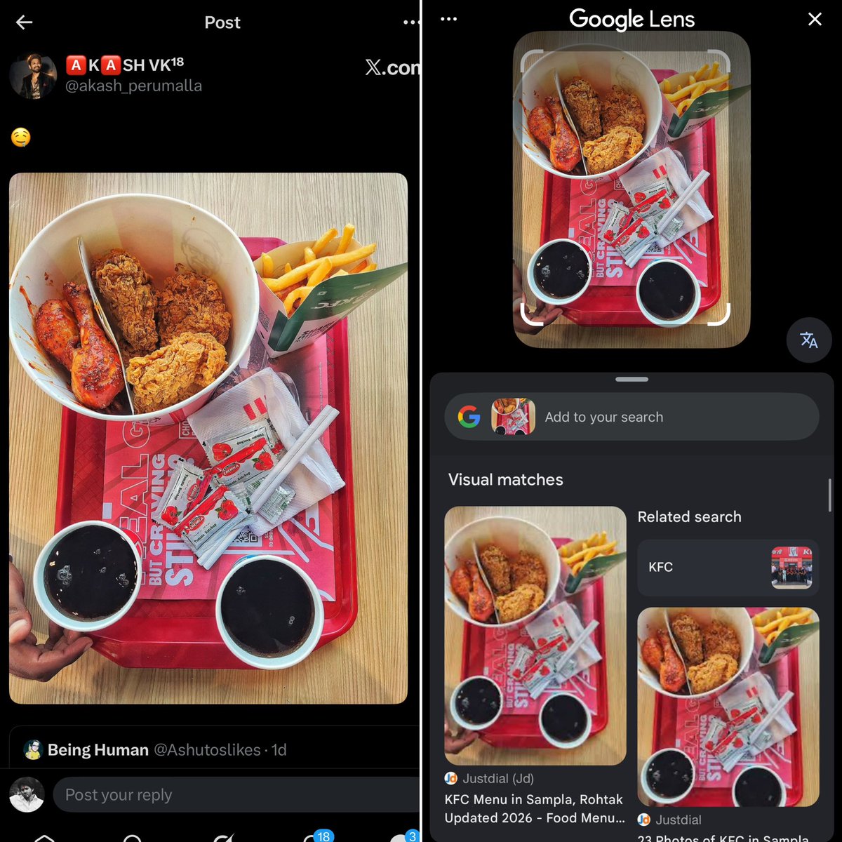 the_yarli's tweet photo. @akash_perumalla Eedu KFC ki Elli Tinnatlu Post Esaadu Adhi Download Chesi Google Lens Lo Pedithe adhi JustDial Lo Pic 🤣🤣😭

Avg TG Youth, Show off Ekkuva Matter Takkuva https://t.co/PUOq2hGm87