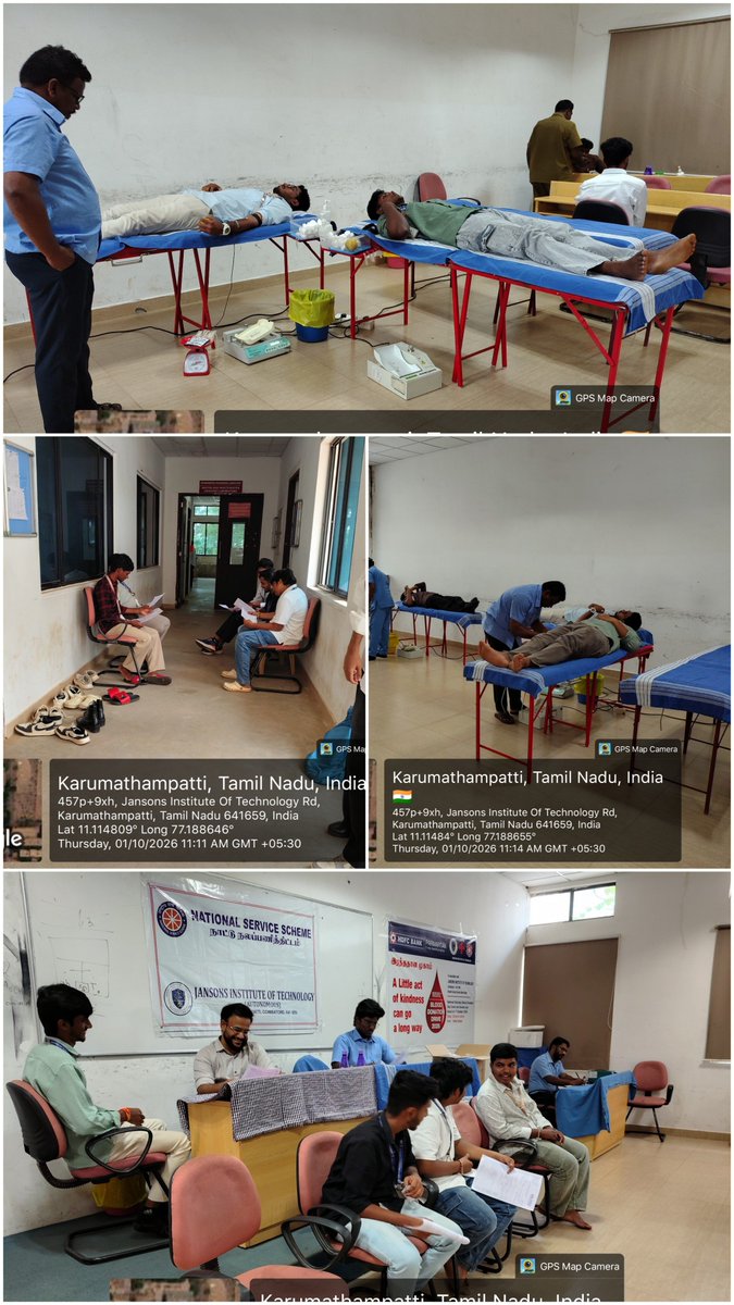 nssjitcbe's tweet photo. Blood Donation camp organised by NSS and YRC in association with Shanthi Social Service and HDFC Bank on 01.10.2026. 74 units of blood donated.
#nss #studentslife #jansons #nsstamilnadu #blooddonation https://t.co/DSsV7fUbDw