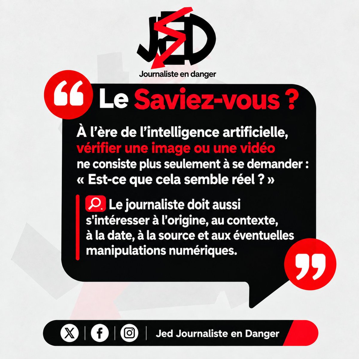 Jedafrique's tweet photo. À l’ère de l’IA, vérifier une image, c’est aussi vérifier son origine, son contexte et sa source.  #JED #Journalisme #IntelligenceArtificielle https://t.co/pjK8MDRVXr