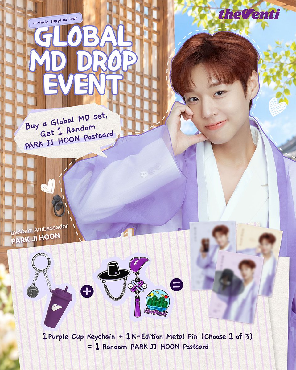 theventi_ph's tweet photo. Curious about the items Ji Hoon was wearing? 👀
The highly anticipated Global MD is FINALLY HERE! 

Buy a C  up Keyring + Pin Badge (Pick 1 of 3) 
and get an ultra-super-rare Ji Hoon Postcard as a free gift! 📸 Limited quantities available -they’ll run out fast! 🏃 💨 https://t.co/Un4tZWtzc3