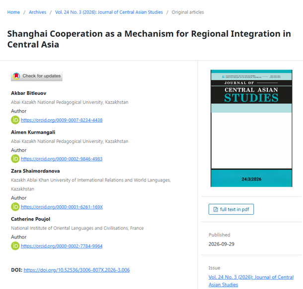 jcas_journal's tweet photo. Bitleuov et al. explore the Shanghai Cooperation Organization as a unique platform for regional integration in Central Asia, showing a shift from security-focused priorities to a more economically diverse agenda over the years.
Full article: https://t.co/6pmXRyfPwL
#SCO #security https://t.co/P1t35tCvYm