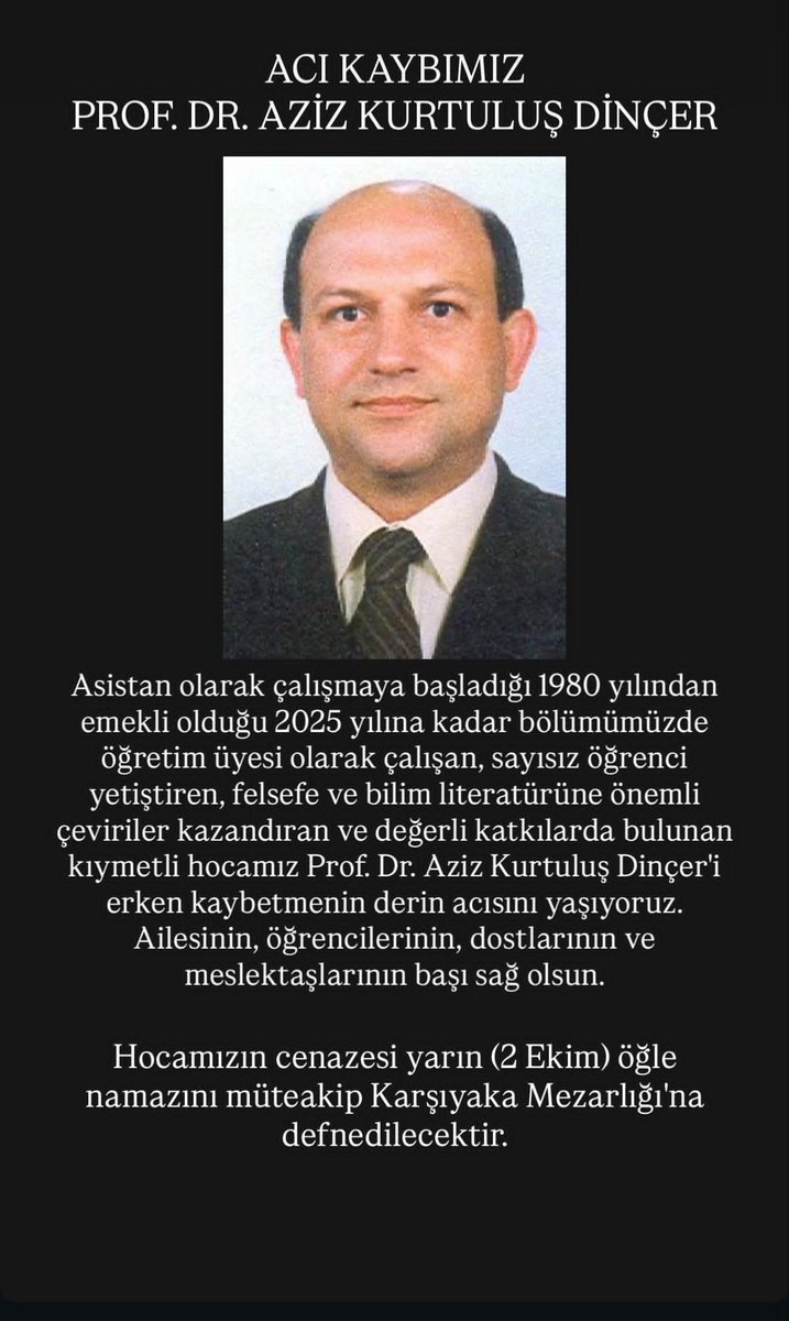 sofistdergi's tweet photo. Bir felsefe emekçisi, Sofist Dergisi kurul üyemiz olan Kurtuluş Dinçer'i sonsuzluğa uğurluyoruz. Ruhu şad olsun. https://t.co/NzZ5CImm8o