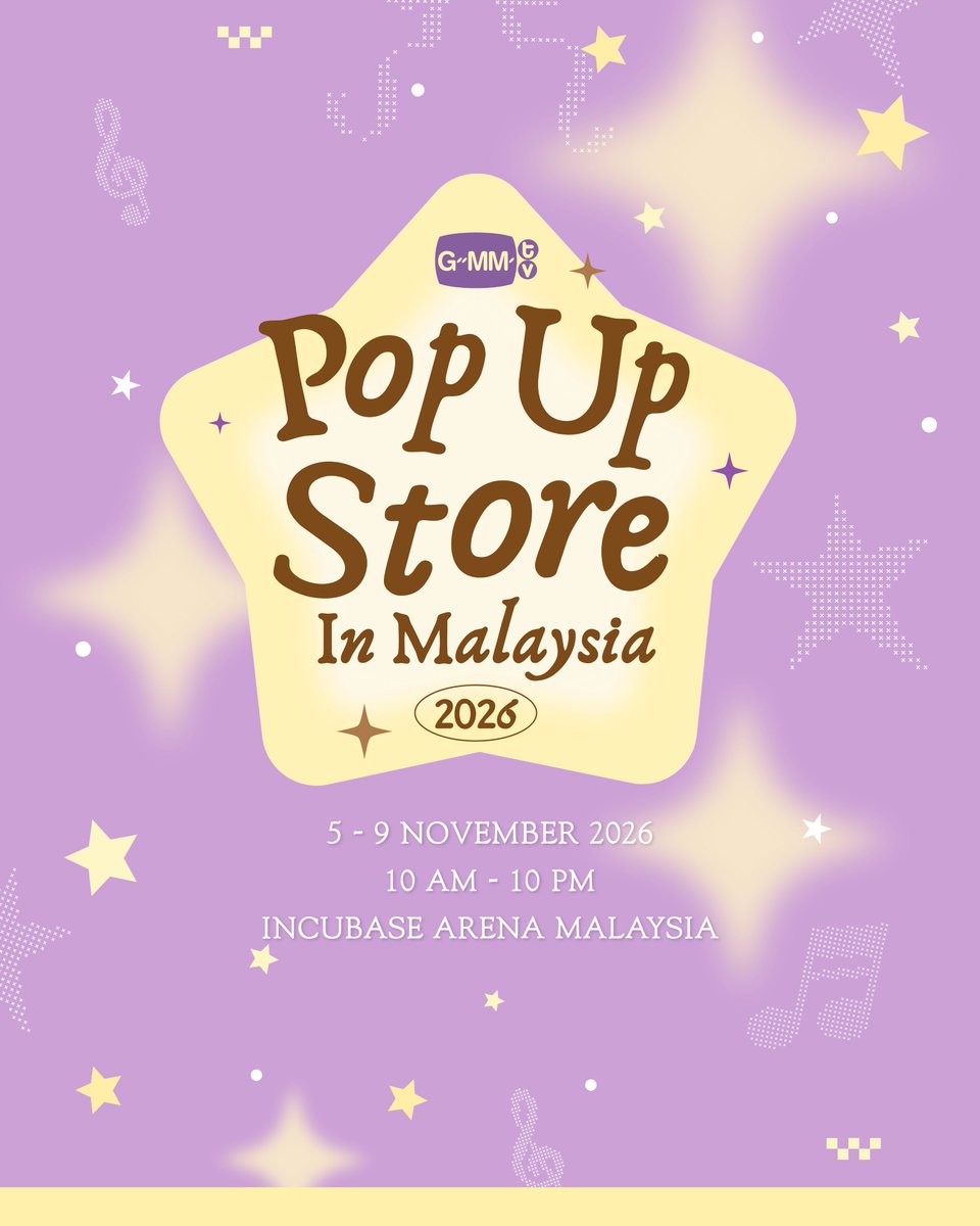GmmtvShop's tweet photo. This November, get ready to shop GMMTV OFFICIAL MERCHANDISE at GMMTV POP-UP STORE IN MALAYSIA 2026!

5 - 9 NOVEMBER 2026
10 AM - 10 PM
INCUBASE ARENA MALAYSIA

#GMMTVPOPUPSTOREINMALAYSIA
#GMMTV https://t.co/t2KdZ3N1wY