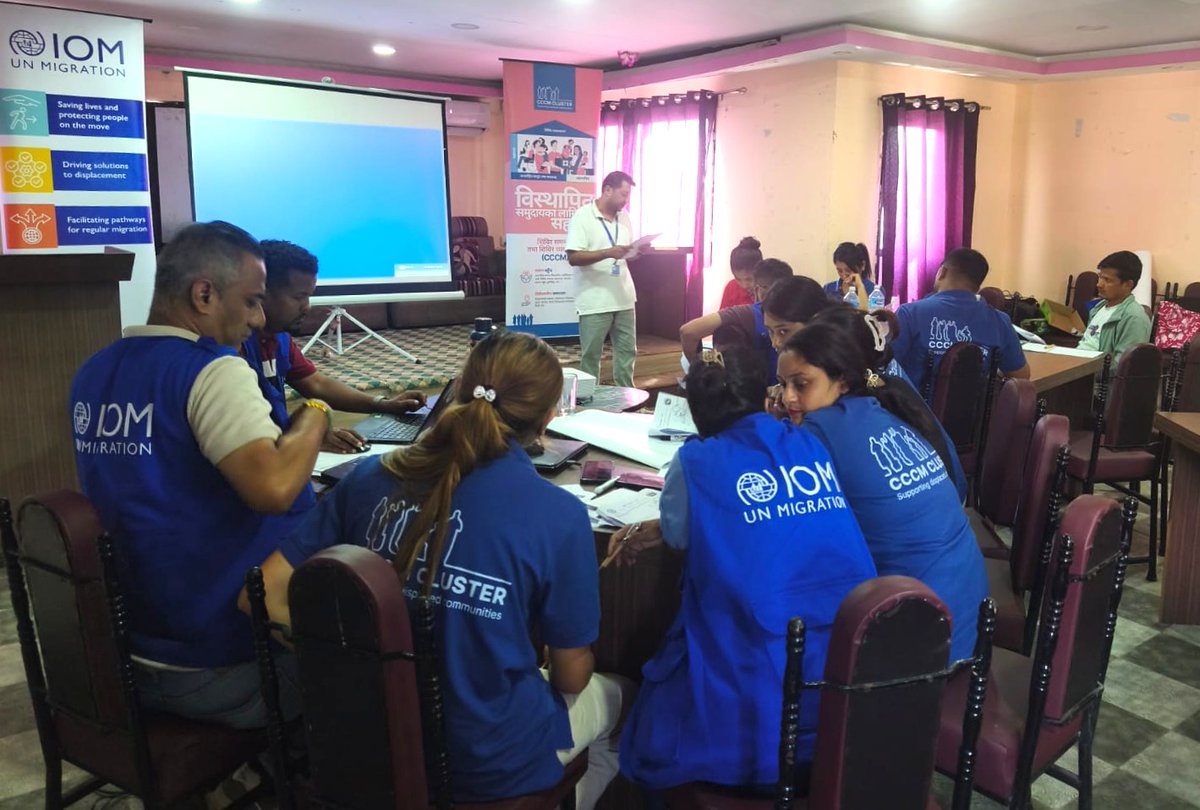IOMnepal's tweet photo. IOM conducted an introductory #CCCM training for 25 participants from 12 organizations, strengthening skills in site management & coordination. IOM continues to support the Government-led flood response through training, technical support & coordination. #HumanitarianResponse https://t.co/5dIdH0cgww