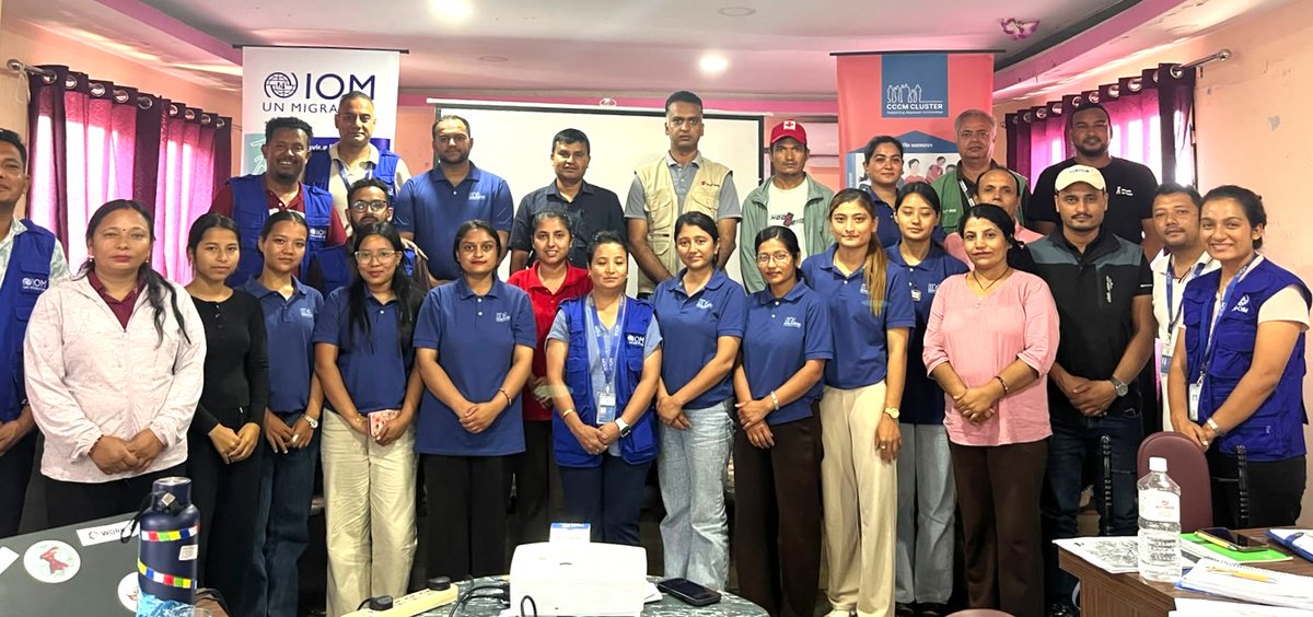IOMnepal's tweet photo. IOM conducted an introductory #CCCM training for 25 participants from 12 organizations, strengthening skills in site management & coordination. IOM continues to support the Government-led flood response through training, technical support & coordination. #HumanitarianResponse https://t.co/5dIdH0cgww
