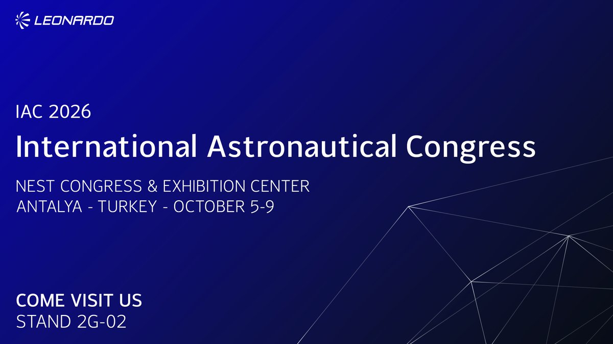 LDO_Space's tweet photo. From 5 to 9 October, #Leonardo will be at he 77th International Astronautical Congress @IAC2026Antalya organised by the @iafastro.

#LeonardoSpace, together with @telespazio and @e_geos, will take part in sessions and presentations spanning industry perspectives, Space exploration, mission operations and the contribution of Space to global challenges.

🔹 6 October | 10:15–11:30
GNF Session – Heads of Industry: One-on-One Conversations
@massimoc_square, Managing Director of #LeonardoSpace

🔹 6 October | 13:15
Oral Presentation
Naomi Reichmann, Spacecraft Controller at @TelespazioGER

🔹 6 October | 16:10
IAF Space Exploration Symposium – "Moon Experience" 
Fabrizio Paolillo, Head of E2E Engineering & Exploration Studies at Telespazio

🔹 6 October | 16:40–17:40
Sky was the limit: the Italian – Turkish partnership in Space
Massimo Claudio Comparini, Managing Director of Leonardo Space

🔹 7 October | 10:15
Oral Presentation
Vivien-Sophie Stotz, Columbus Flight Control Engineer at Telespazio Germany

🔹 8 October | 10:15–11:15
Space in Support of Global Threats and Crisis Response
Milena Lerario, CEO of e-GEOS

See you in Antalya for #IAC2026!
