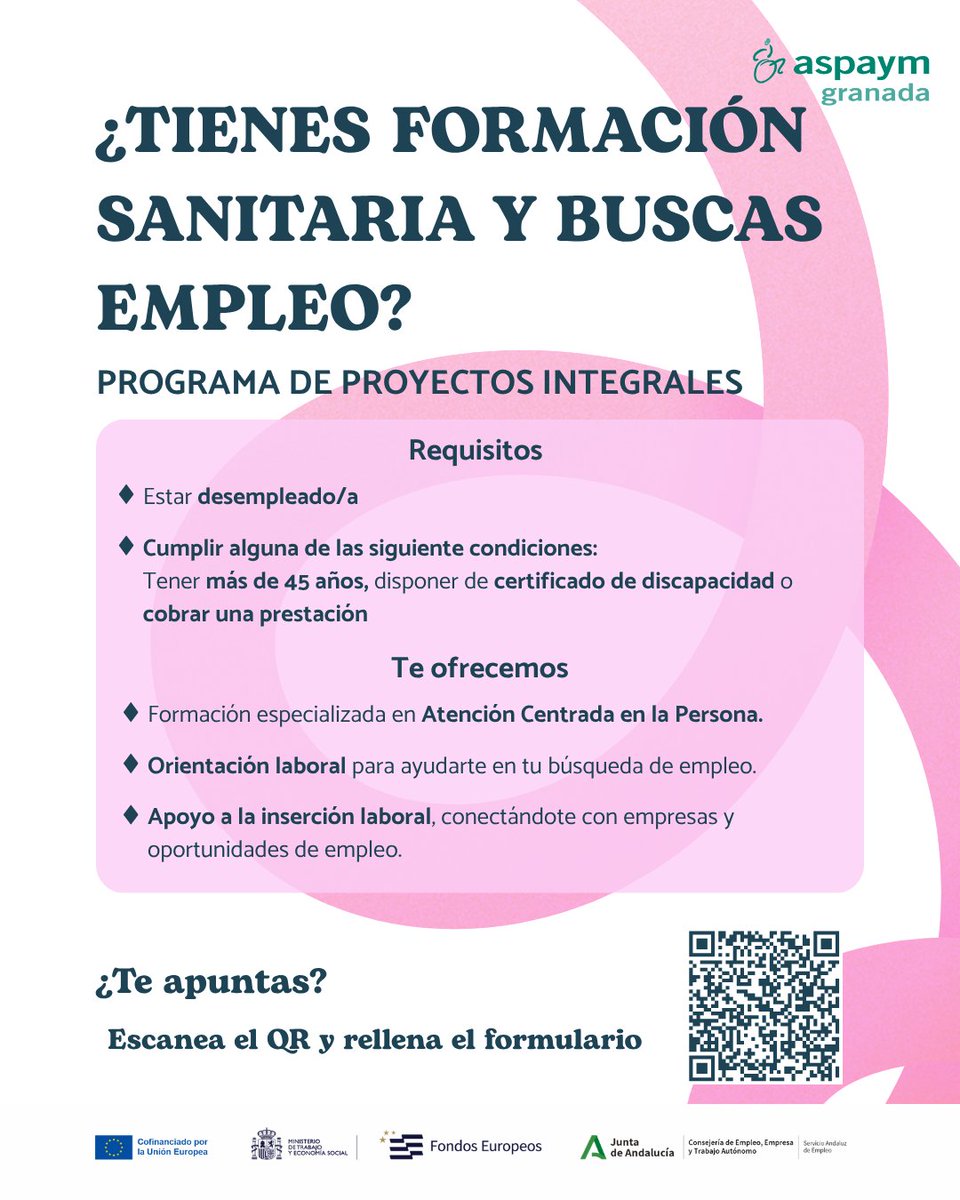 AspaymGranada's tweet photo. 📢¿Tienes formación sanitaria y estás buscando empleo?👨‍⚕

👉Especialízate en "Atención Centrada en la Persona" y mejora tus oportunidades de inserción laboral🚀.

✨Si estás interesado/a rellena el formulario.

#ProyectosIntegrales #FSE+ https://t.co/7fKFZk2yk6