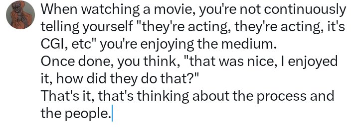Adene_danny's tweet photo. @RifeWithKaiju @DekuStoner Your example doesn't fit, what form of art exists in which thinking about it's creation in any way ruins it?
While enjoying a medium, the mind will think about how the creator pulled it off.
Do you not know how to perceive these things? https://t.co/Ic5ODB3UPz