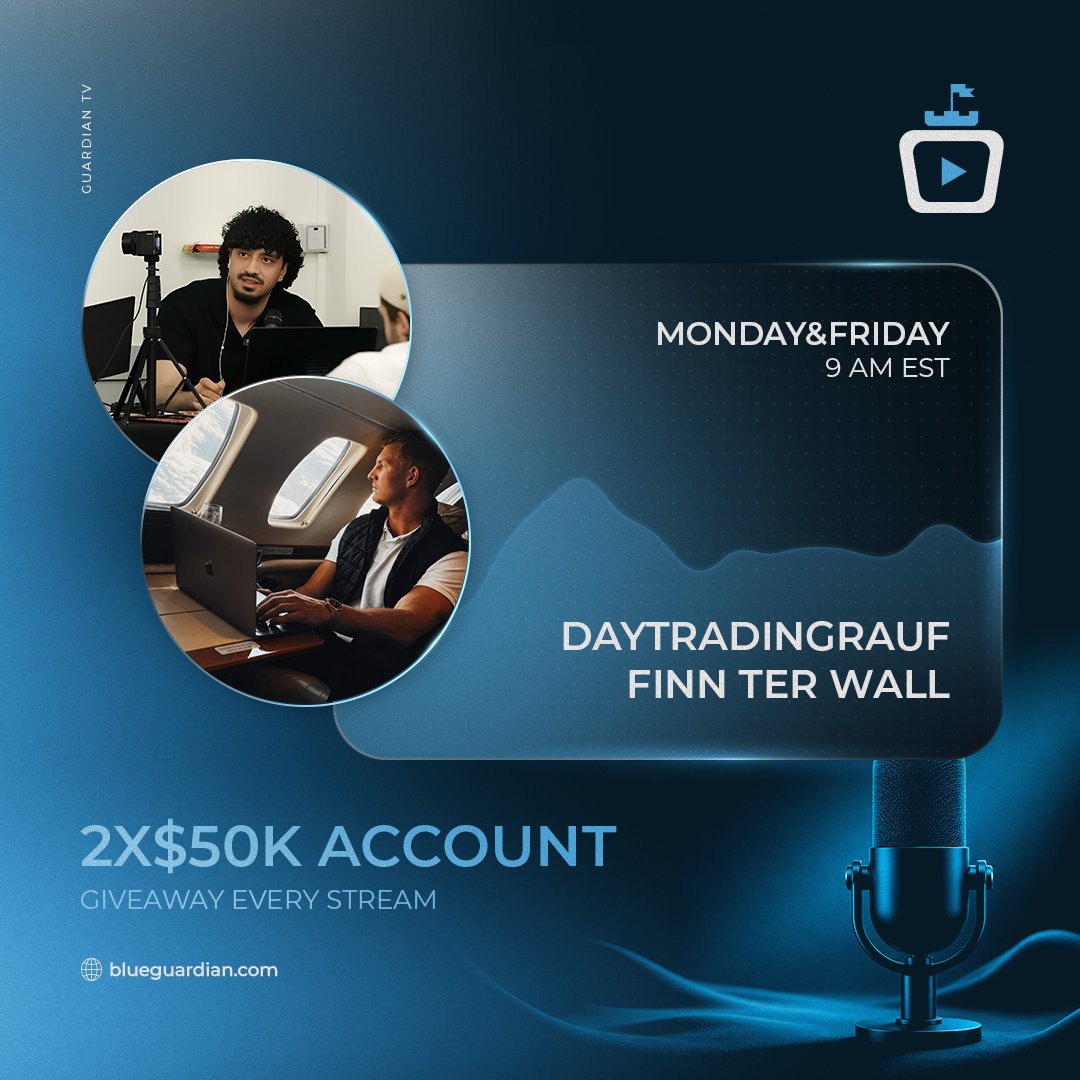 GuardianTvLive's tweet photo. LIVE today 9:00 AM EST with @daytradingrauf &amp; @finn_terwal! 🔴

We stream every weekday. Get exclusive promos, live trading and education.

Link in bio. https://t.co/sA9VSiupMi
