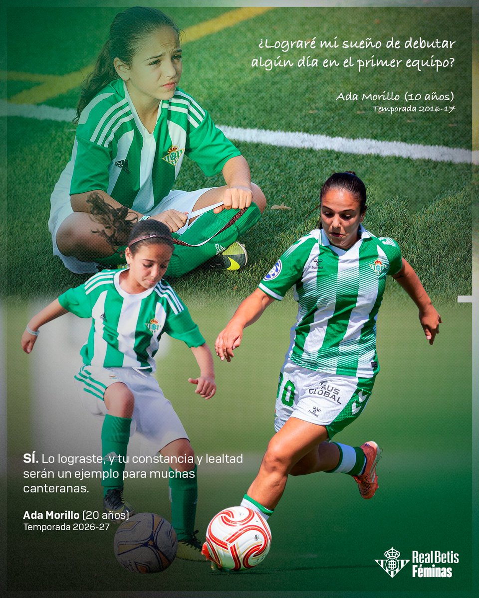 RealBetisFem's tweet photo. Hay debuts y debuts. Algunos se hacen esperar, pero cuando llegan, dejan huella y son ejemplo para la cantera ✨ 

¡Seguimos, 𝑨𝒅𝒂 𝑴𝒐𝒓𝒊𝒍𝒍𝒐! 💪🏼💚

#BetisFéminas https://t.co/xQnLGw0t6o