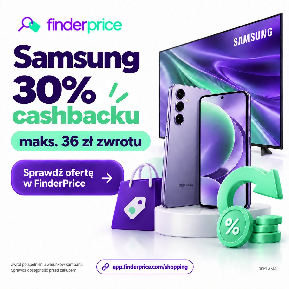 BacikJulia's tweet photo. Samsung: 30% cashbacku, maks. 36 zł przez FinderPrice 📱 Po spełnieniu warunków kampanii. Sprawdź dostępność przed zakupem: https://t.co/lKQBmjgS4T #Samsung #Elektronika #Cashback #Promocje #FinderPrice #reklama https://t.co/fugcgnagh8