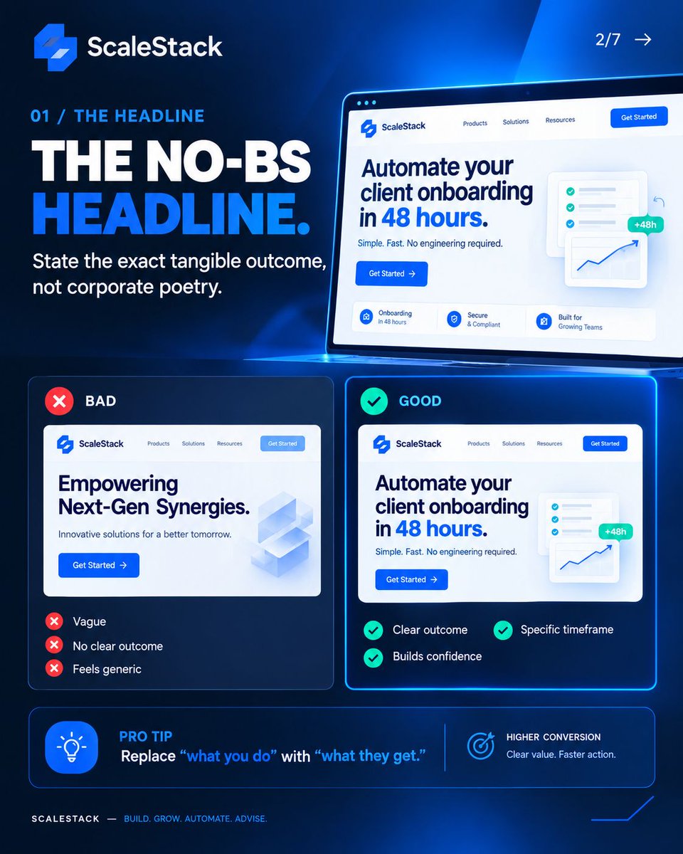 ScaleStack0's tweet photo. Your homepage has seconds to make a first impression. 

Can visitors quickly understand:
• What you offer
• Why they should trust you
• What to do next?

Clear. Fast. Mobile-friendly.

Is your homepage built to convert? https://t.co/eMWRf4MZTu