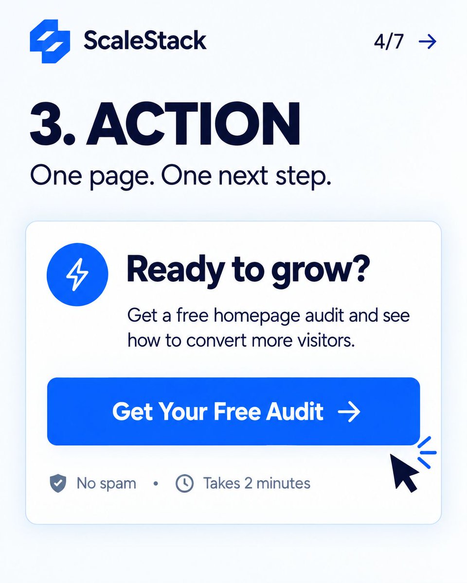 ScaleStack0's tweet photo. Your homepage has seconds to make a first impression. 

Can visitors quickly understand:
• What you offer
• Why they should trust you
• What to do next?

Clear. Fast. Mobile-friendly.

Is your homepage built to convert? https://t.co/eMWRf4MZTu