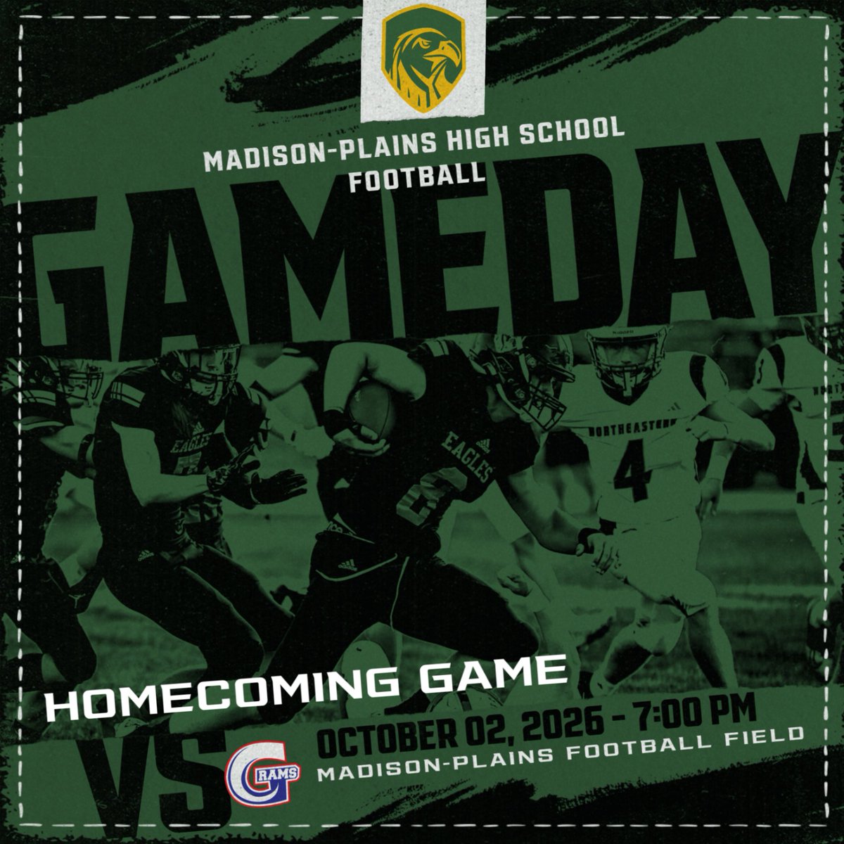 ADMadisonPlains's tweet photo. Welcome back all past and present Golden Eagles to our 2026 Homecoming game. Tonight's match up is against the Greeneview Rams. GOOD LUCK AND GOOO EAGLES!! https://t.co/KKDYTepKuZ