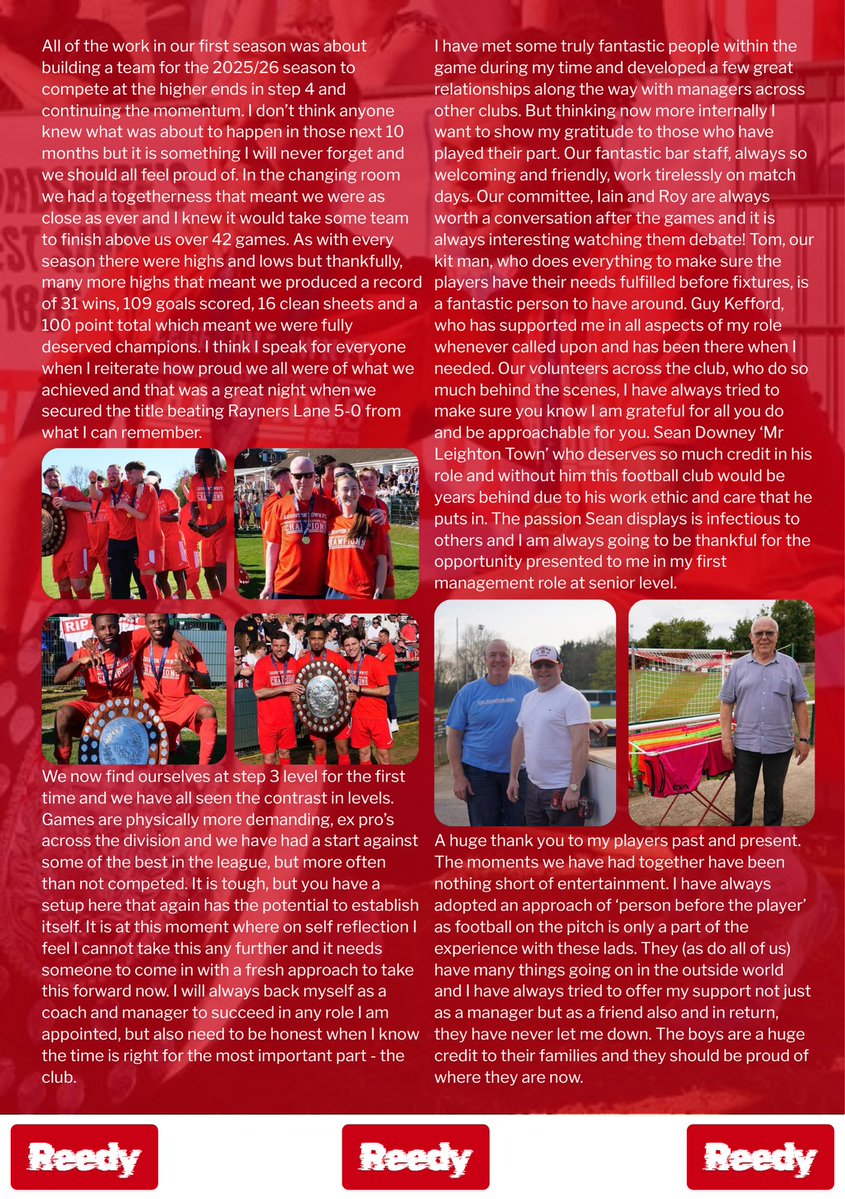 LeightonTownFC's tweet photo. 𝐀 𝐋𝐞𝐭𝐭𝐞𝐫 𝐟𝐫𝐨𝐦 𝐑𝐞𝐞𝐝𝐲 ✉️

See below a very open and honest letter from Paul Reed, summarising his time with us at Bell Close ❤️

#YourTownYourTeam https://t.co/vUKpb37c0D