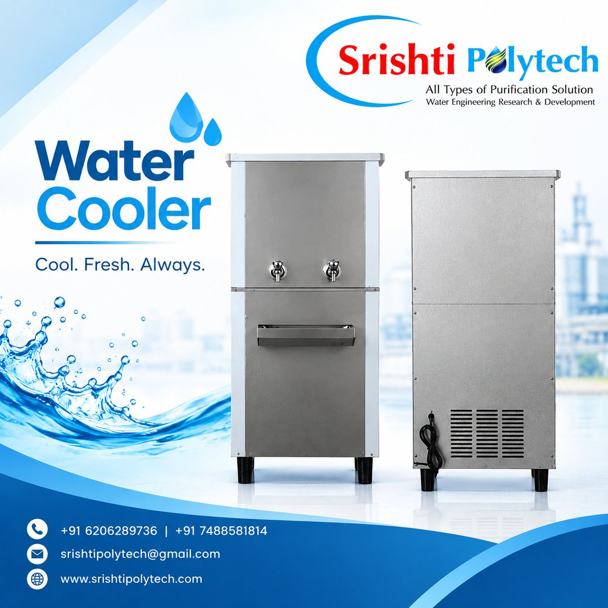Srishtipoly's tweet photo. 💧 Reliable cooling for every workplace! Our Water Coolers deliver convenient, efficient drinking-water solutions for offices, industries, schools &amp; institutions.

📞 +91 6206289736
🌐 https://t.co/juVedWhDLU
#WaterCooler #DrinkingWater #SrishtiPolytech https://t.co/QG2qgC9rqf