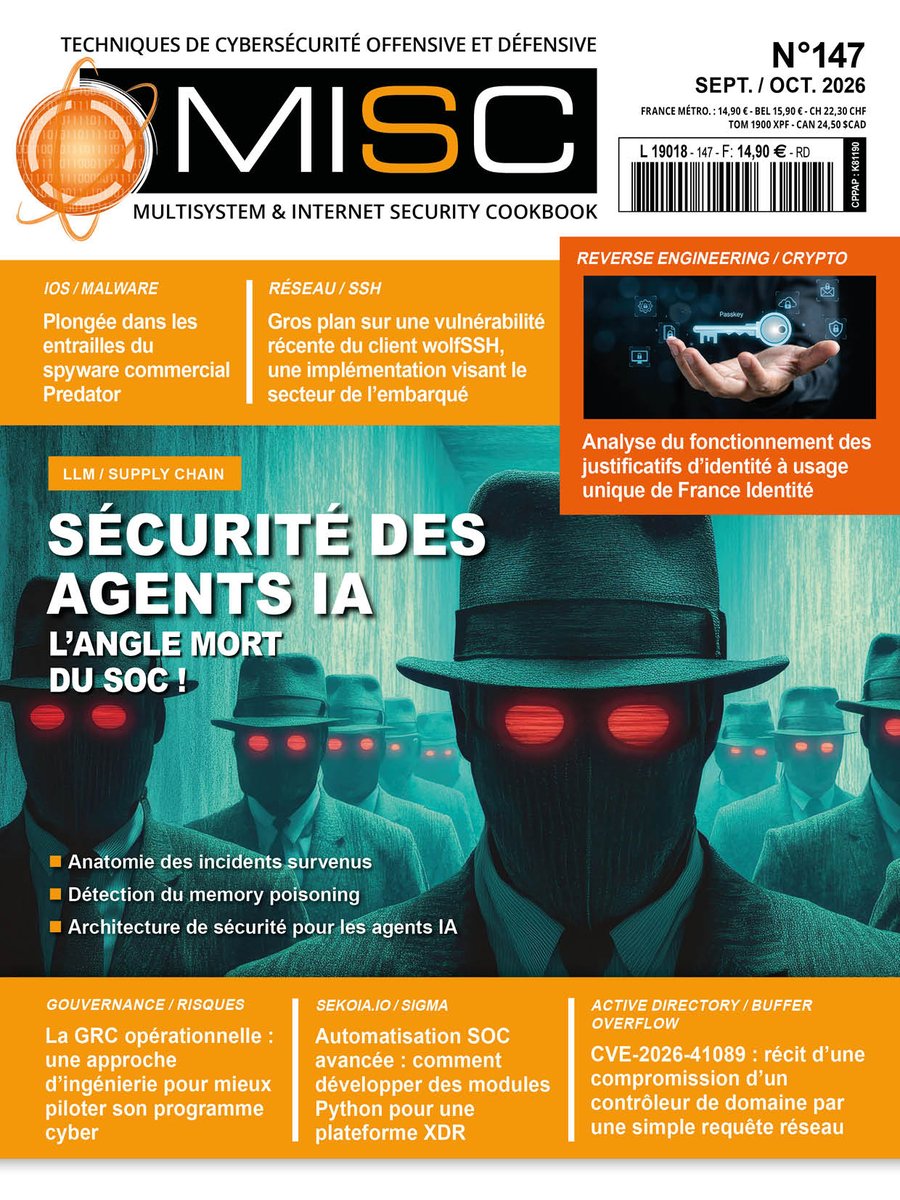 MISCRedac's tweet photo. Encore un numéro riche en retours d’expérience de professionnels sur des sujets variés dont l’#IA.

Retrouvez-le en kiosque pendant encore un mois ou en livraison offerte sur https://t.co/yD0o8KllMj.

#cybersécurité #malware #gouvernance https://t.co/0T1ABsxNoj