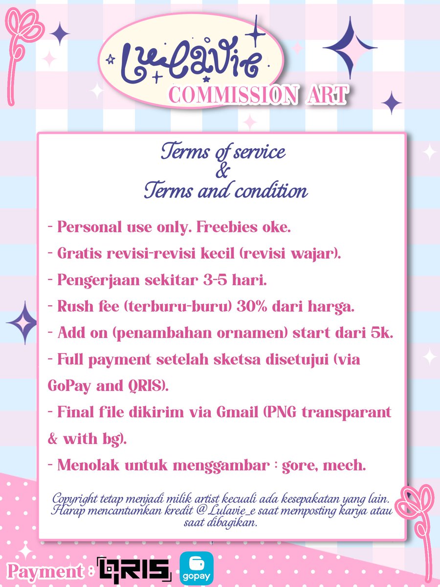 Lulavie_e's tweet photo. (Indonesia Only)
Lulavie-Daycare "Open Commission Art" lagi di bulan oktober inii🎉. Dan kali ini ada katalog baru "Cute Plushie"
Yang mau commis langsung dm aja yaa😚, mau tanya-tanya dulu? boleh dongg~
#commissionㅤ #commissionart #artid #chibi https://t.co/xeoLvvW211