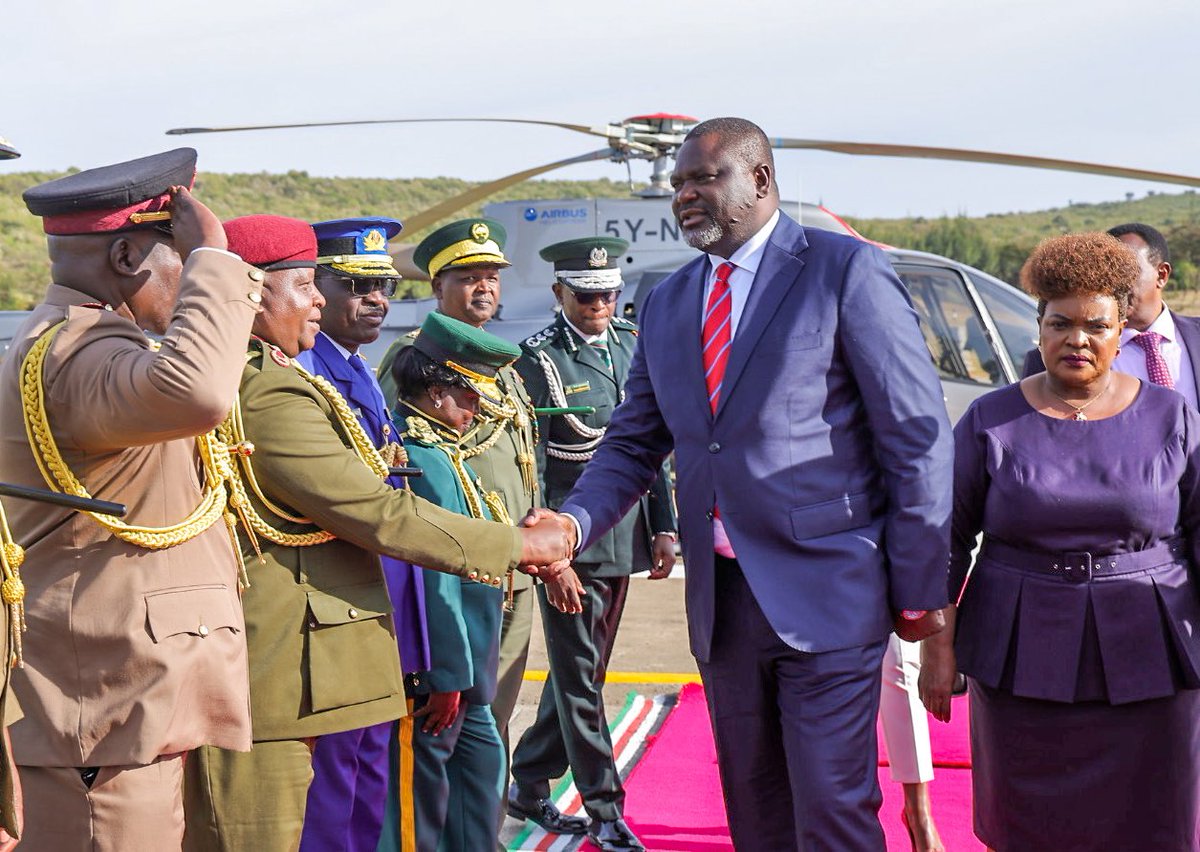 PoliceKE's tweet photo. "Today is not simply a graduation ceremony. It is a celebration of discipline, patriotism, resilience, skills development, and service to the Republic of Kenya."
Cabinet Secretary for Ministry of Public Service, Performance, and Special Programmes, Hon. Geoffrey Ruku, during the National Youth Service Passing-Out Parade.
The ceremony marked the successful completion of six months of initial training for over 15,000 recruits in Gilgil, Nakuru County.
