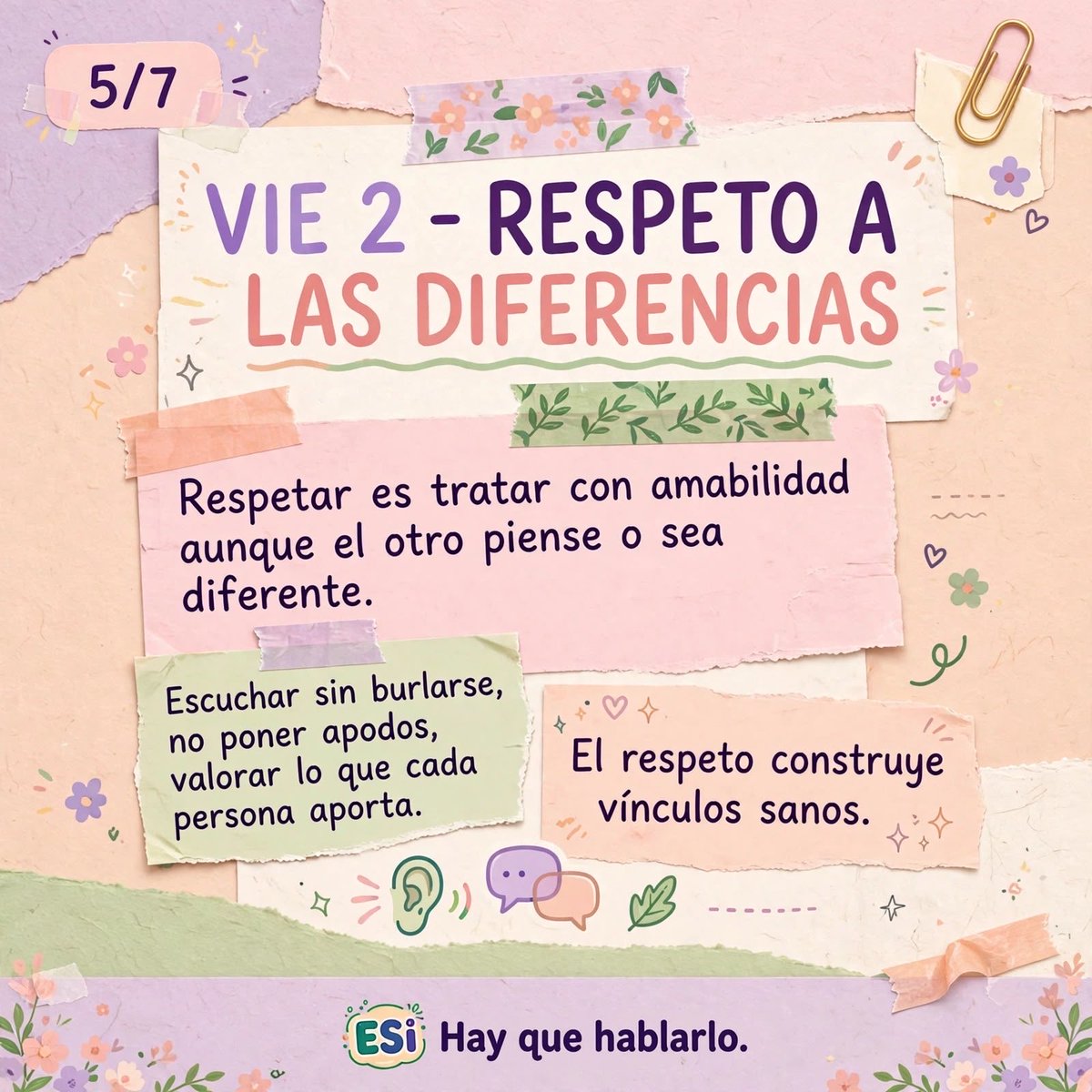 HayQueHablarlox's tweet photo. 💗 DÍA 5/7 — RESPETO A LAS DIFERENCIAS
Ser diferentes no nos separa. Escuchar, respetar y no juzgar también es una forma de cuidar. 🫶

#ESI #Diversidad #Respeto #Inclusión #Diferencias https://t.co/TSedNURB3L