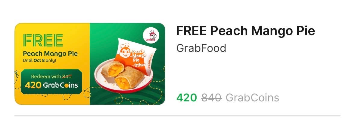 JuliusDaigan's tweet photo. Akala ko pang-discount lang ang GrabCoins, may free item voucher din pala! 😂 Mas sulit kasi compatible pa with a discounted order. Habol hanggang October 8! https://t.co/cH9OS6JgXy
