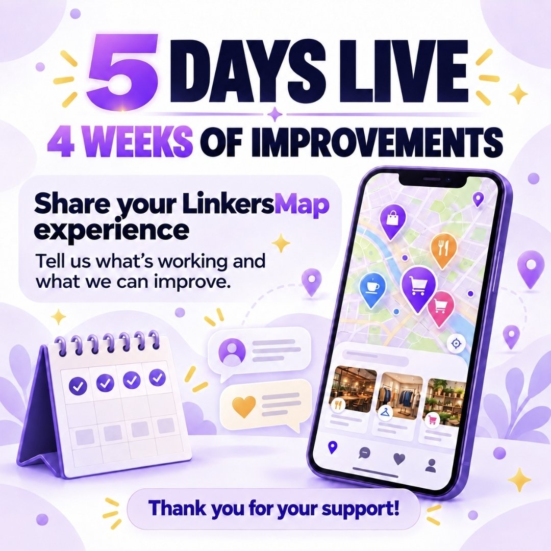 LinkersMap's tweet photo. It has been five days since LinkersMap officially opened for business! 🌍

Over the next four weeks, we will be improving the app based on your feedback. Please share your experience with us, the good parts and the areas we can improve so we can continue making LinkersMap better.

Thank you for your support!