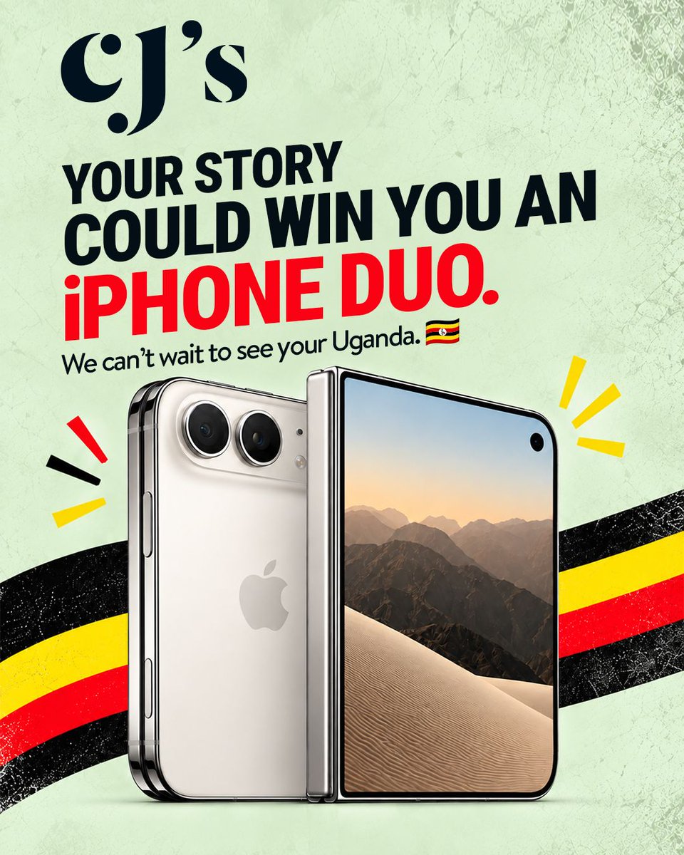 CJs__256's tweet photo. Uganda is more than a place. It’s the people and moments that make it home. 🇺🇬❤️
The laughter you recognize anywhere. The everyday hustle. The kindness that stays with you.
Show us what makes you proudly say “This Is Uganda.” ✨

🎥 Post a video showing what Uganda means to you.
🏷️ Tag CJ’s.
✅ Follow our page.
As we celebrate your stories, one lucky winner will receive the new "iPhone Duo" with a chance to be among the first in Uganda to own it. 🎁

Your people. Your pride. Your Uganda.
#CJs #ThisIsUganda #CJsCelebratesUG #iphoneduo #fyp

The winner’s phone will be pre-ordered from 16th October, with arrival in Uganda expected in mid-November, subject to availability and shipping.
T&Cs apply
