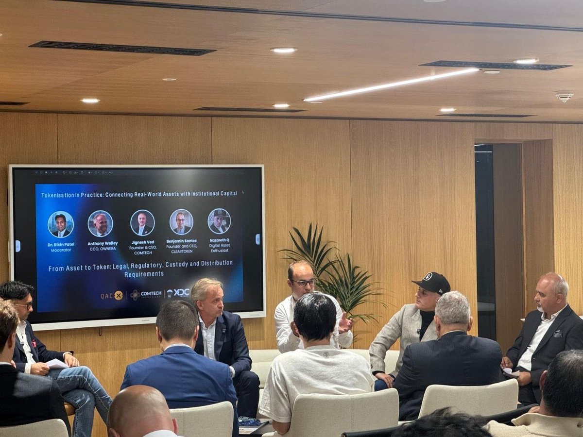 XDCInnovLabs's tweet photo. A look back at “Tokenisation in Practice” at the XDC London Office on 29 September.

Hosted by ComTech Swiss in collaboration with @XDCNetwork  Network, the forum explored connecting real-world assets with institutional capital—from legal structuring and custody to distribution and adoption.
Sharing a few moments from the evening. Thank you to the speakers and attendees who joined the conversation.
#XDCNetwork #Tokenisation #RWA