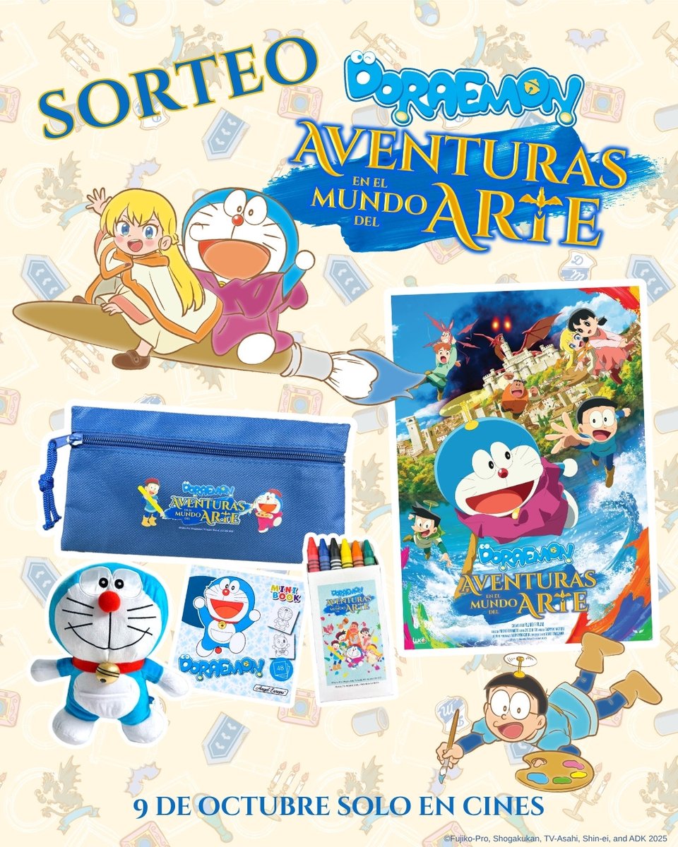 ocine_es's tweet photo. ¡Consigue uno de estos 10 packs de #DoraemonAventurasenelmundodelarte!
Para participar:
🐦 ¡Síguenos!
🔁 RT
🗨 Menciona a la persona que sería tu compañero/a de aventuras.
📃 BBLL ➡ https://t.co/sNfterSRmO 
📅 Finaliza el 14/10 📅 https://t.co/8Csn7zgBU0