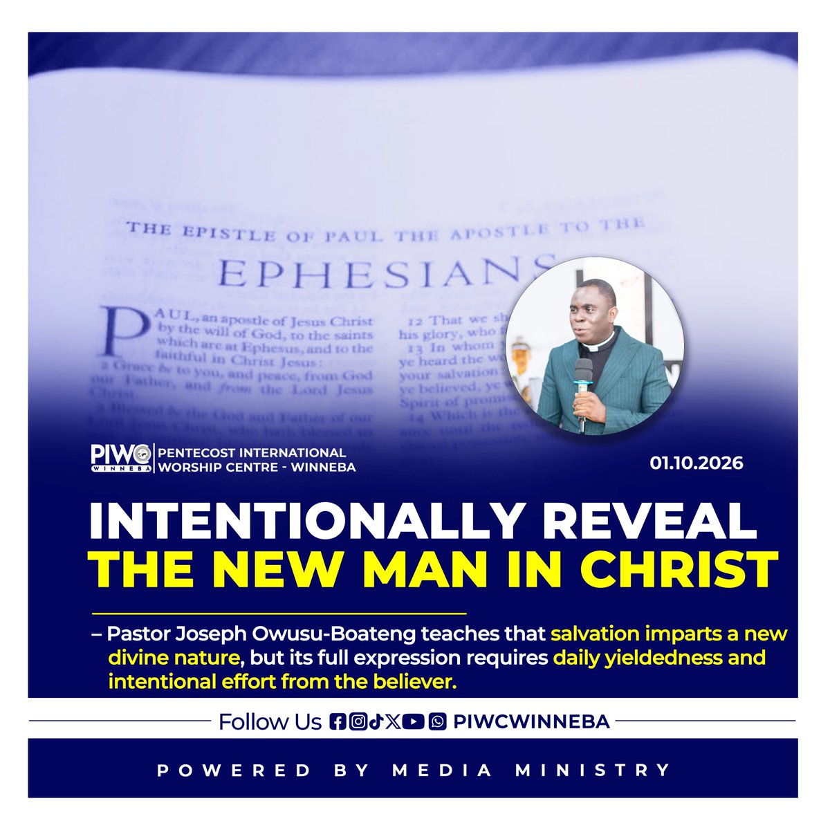 piwc_w's tweet photo. Pastor Joseph Owusu-Boateng challenged believers to intentionally nurture their new identity in Christ, mortify the old man and yield to the Holy Spirit until righteousness and holiness become visible in their lives… read more: https://t.co/KowrQLuorS

| #PossessingTheNations | #piwcwinneba |

➖➖➖➖➖➖➖➖
> Powered By: 
> Media Ministry