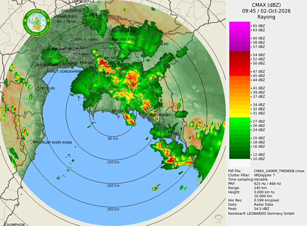 tmdthai2's tweet photo. ฝนหนักบางพื้นที่ภาคตะวันออก ระวังฝนตกซ้ำในจุดเดิม

ขณะนี้พบ ฝนตกหนัก ลมกระโชกแรง และฟ้าร้องฟ้าผ่า บริเวณฉะเชิงเทรา ชลบุรี ระยอง และจันทบุรี

กลุ่มฝนมีแนวโน้มอ่อนกำลังลง

#กรมอุตุนิยมวิทยา 
#พยากรณ์อากาศ 
#ดิจิทัลเพื่อเศรษฐกิจและสังคม https://t.co/1Du7odZXI7