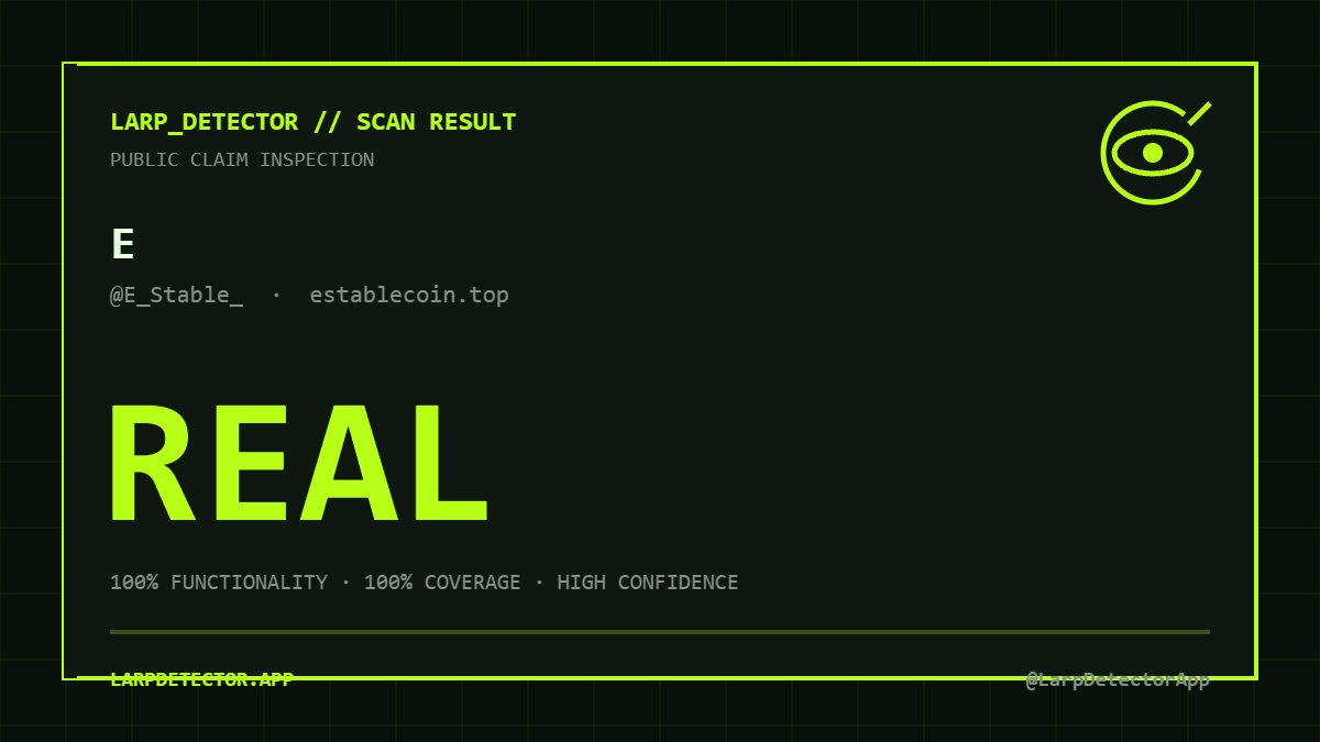 LarpDetectorApp's tweet photo. @E_Stable_ · https://t.co/ZMDs6kEF7J — REAL

100% functionality · 100% coverage · high confidence

Website: https://t.co/wOWegJ2f4f
Full evidence: https://t.co/cRxtb3VetL

via @LarpDetectorApp https://t.co/F6A7NgsgjM