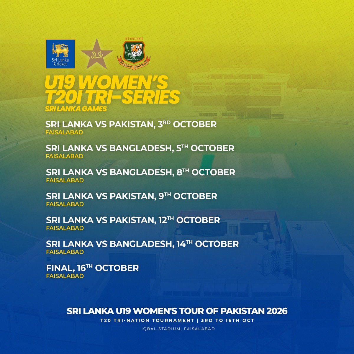 OfficialSLC's tweet photo. U19 Women's T20I Tri-Series | Sri Lanka Games Schedule #SLU19 #SriLankaCricket https://t.co/7IGJuwTbMj