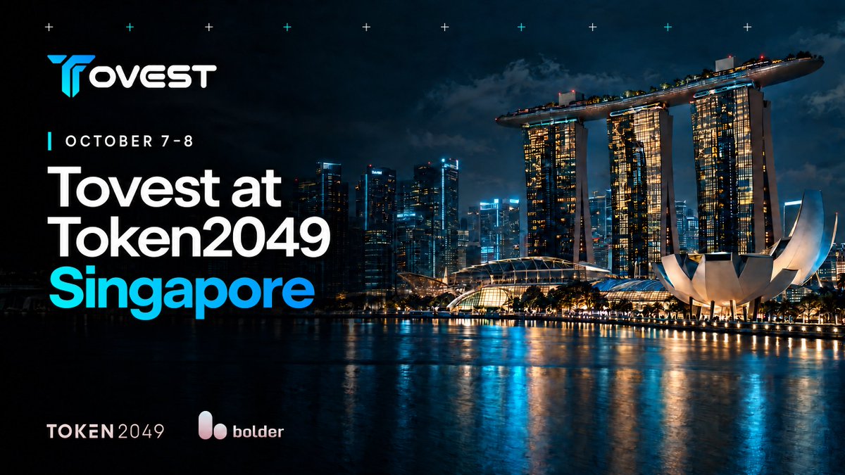 Tovestglobal's tweet photo. Singapore，we’re coming! 🇸🇬@token2049

The Tovest team will be at Token2049 Singapore， 7–8 October.  

Come meet us and let’s talk about the future of Trade crypto and tokenized US stocks.  

Here's where to find us， let’s connect.🤝 https://t.co/IsI4JSe49P