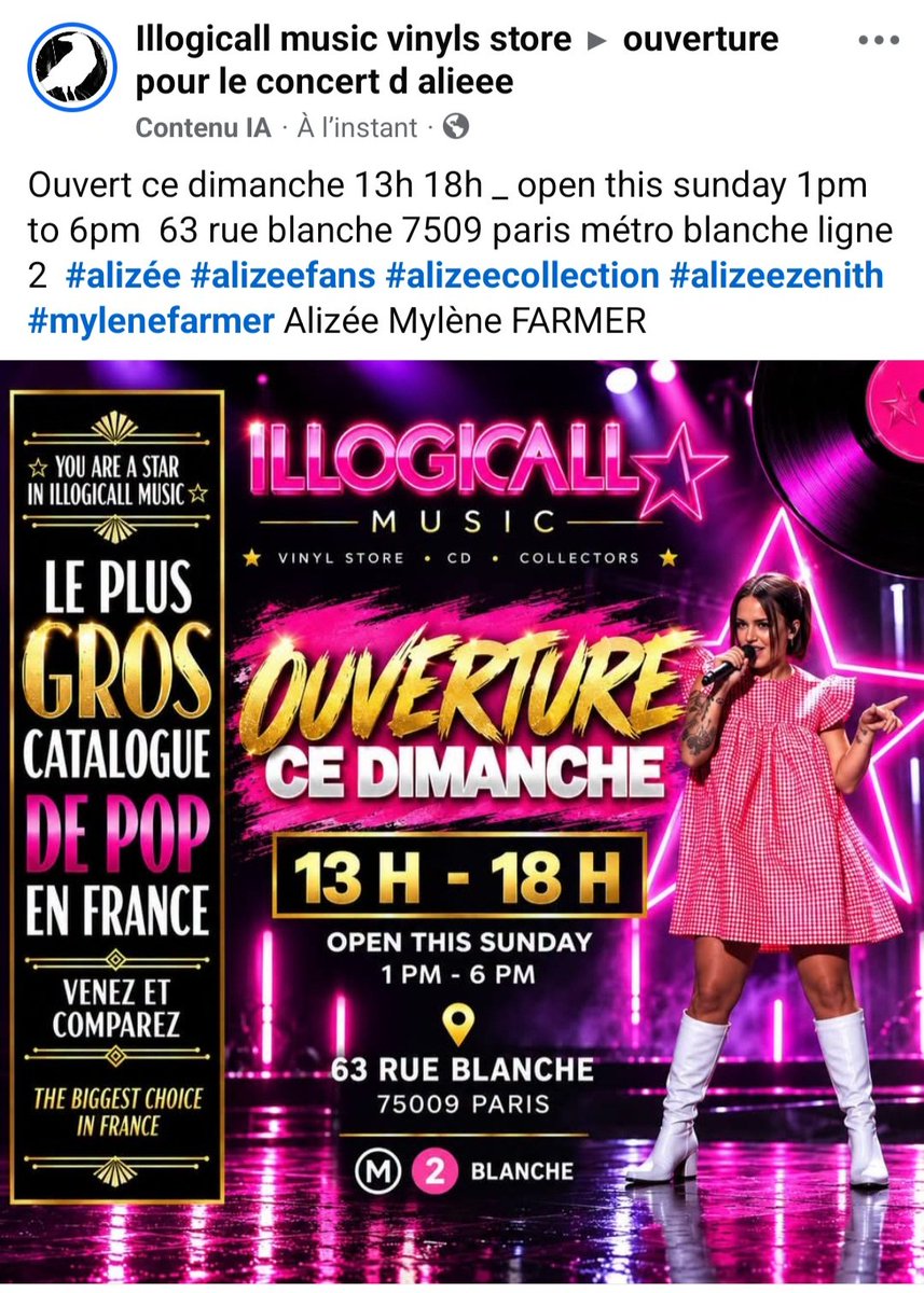 IllogicallStore's tweet photo. Ouvert ce dimanche 13h 18h _ open this sunday 1pm to 6pm 63 rue blanche 7509 paris métro blanche ligne 2 #alizée #alizeefans #alizeecollection #alizeezenith #mylenefarmer https://t.co/DEnB5HB2Vi