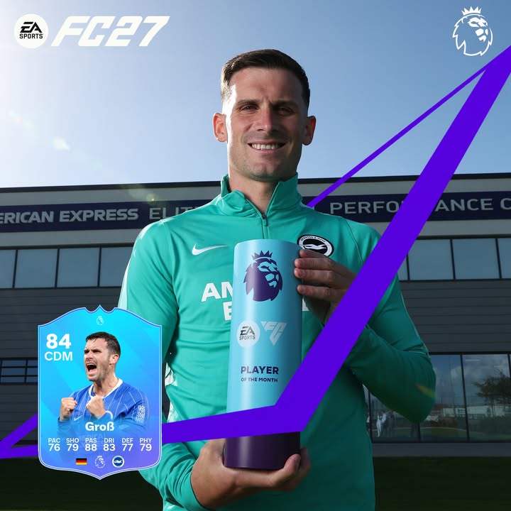 EASPORTSFC's tweet photo. A month of midfield masterclasses.

Pascal Groß is your September @premierleague Player of the Month.

#FC27 https://t.co/N2fQJteZ2D