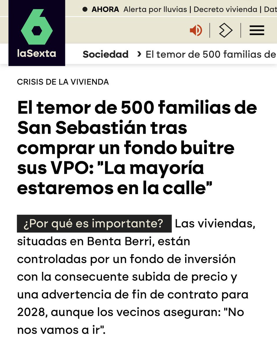 NoSoyLaGente's tweet photo. ¿Sabéis quién gobierna en el País Vasco? Sí, el PSOE y el PNV. 

¿Sabéis qué hicieron? Sí, vendieron unos bloques de Viviendas de Protección Oficial a un fondo buitre.

¿Sabéis que hay 500 familias que tienen como plazo el 2028 para buscarse la vida? 

Sí, insisto, el PSOE y PNV y sí, bloques de Viviendas de Protección Oficial.

https://t.co/bAhkUiREc8